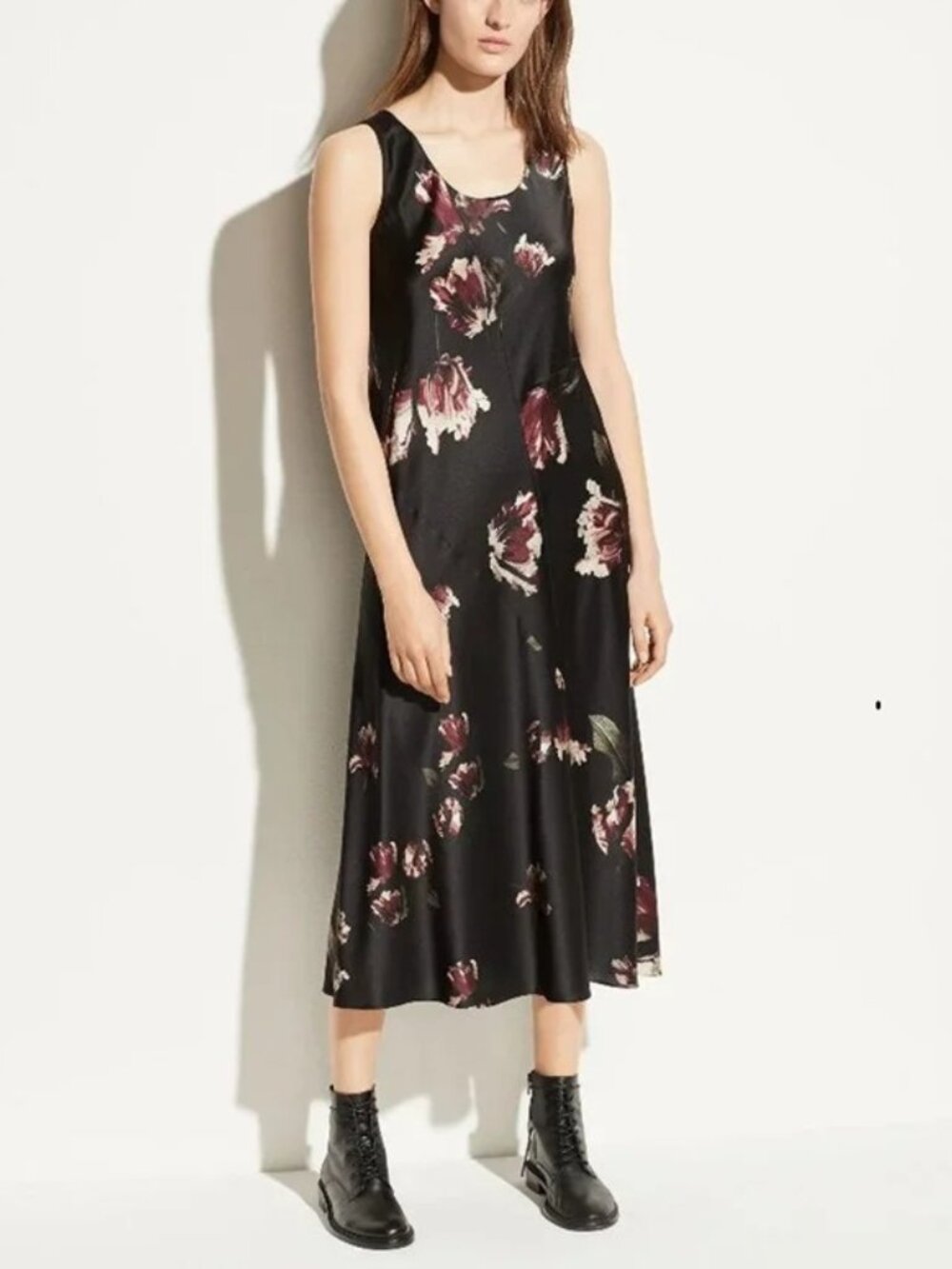 Vince Tulip-Print Silk Midi Dress